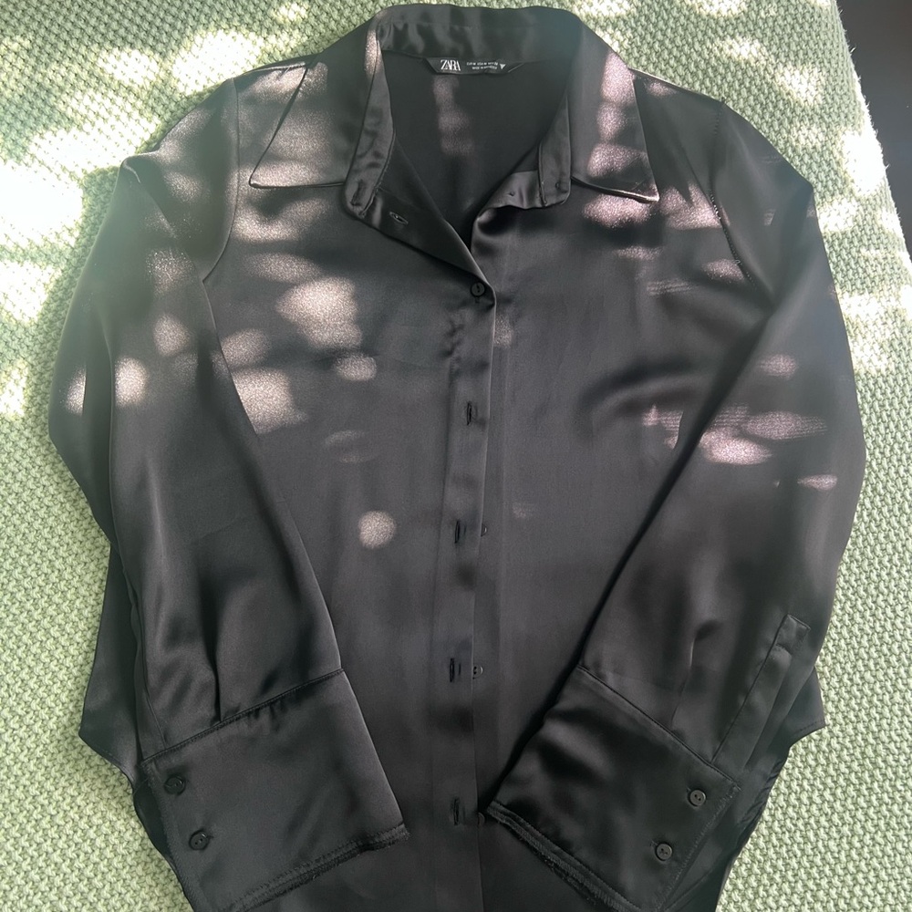 Chic Black Satin Blouse Zara